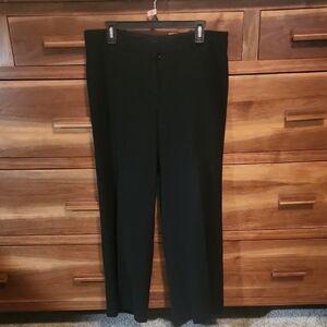 Black Full-Length Pants with Textured Surface and Wide Waistband